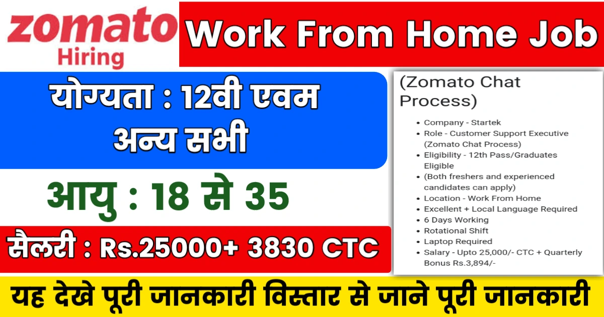 Zomato Work From Home Job vacancy 2024