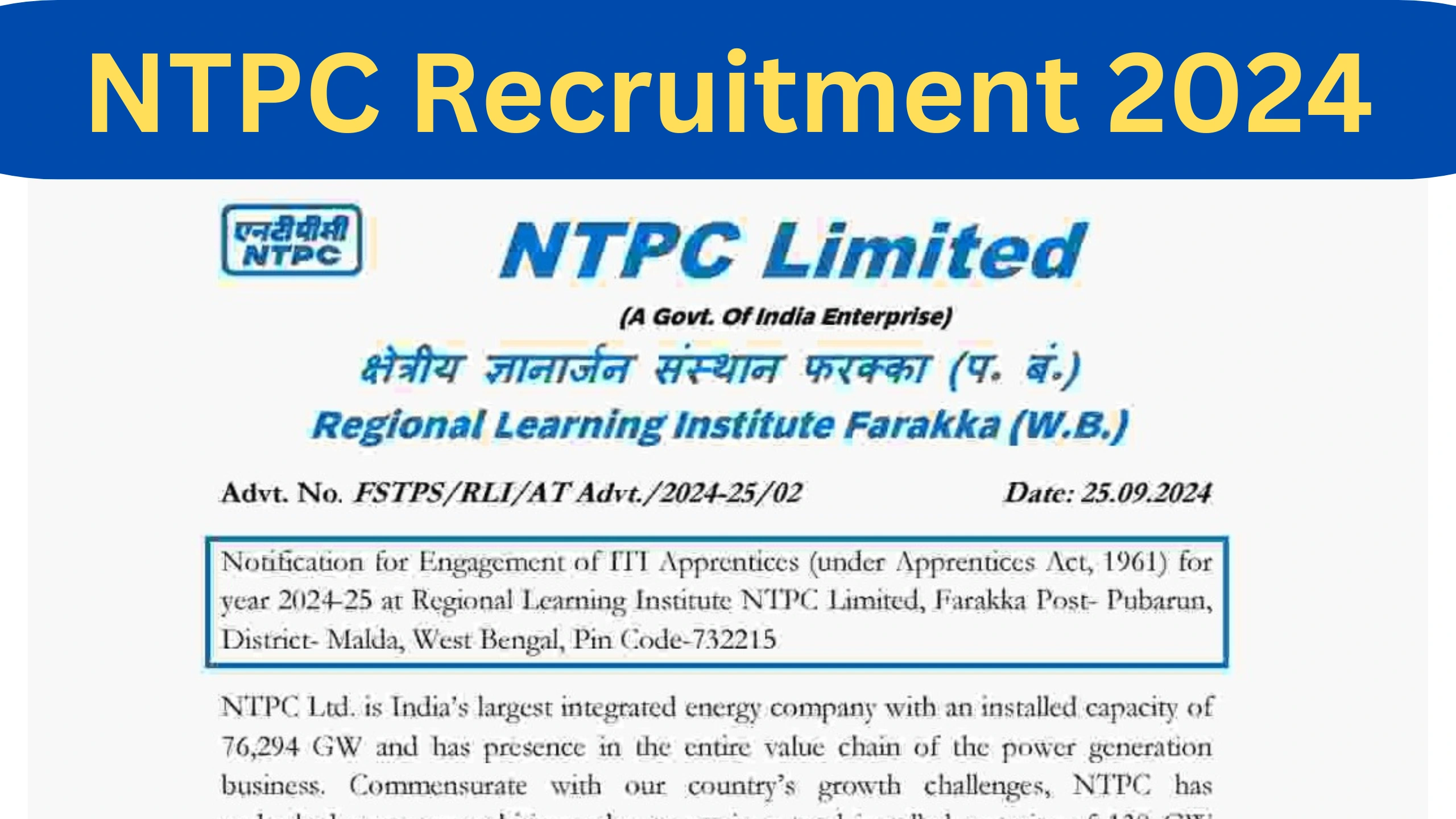 NTPC New Recruitment 2024